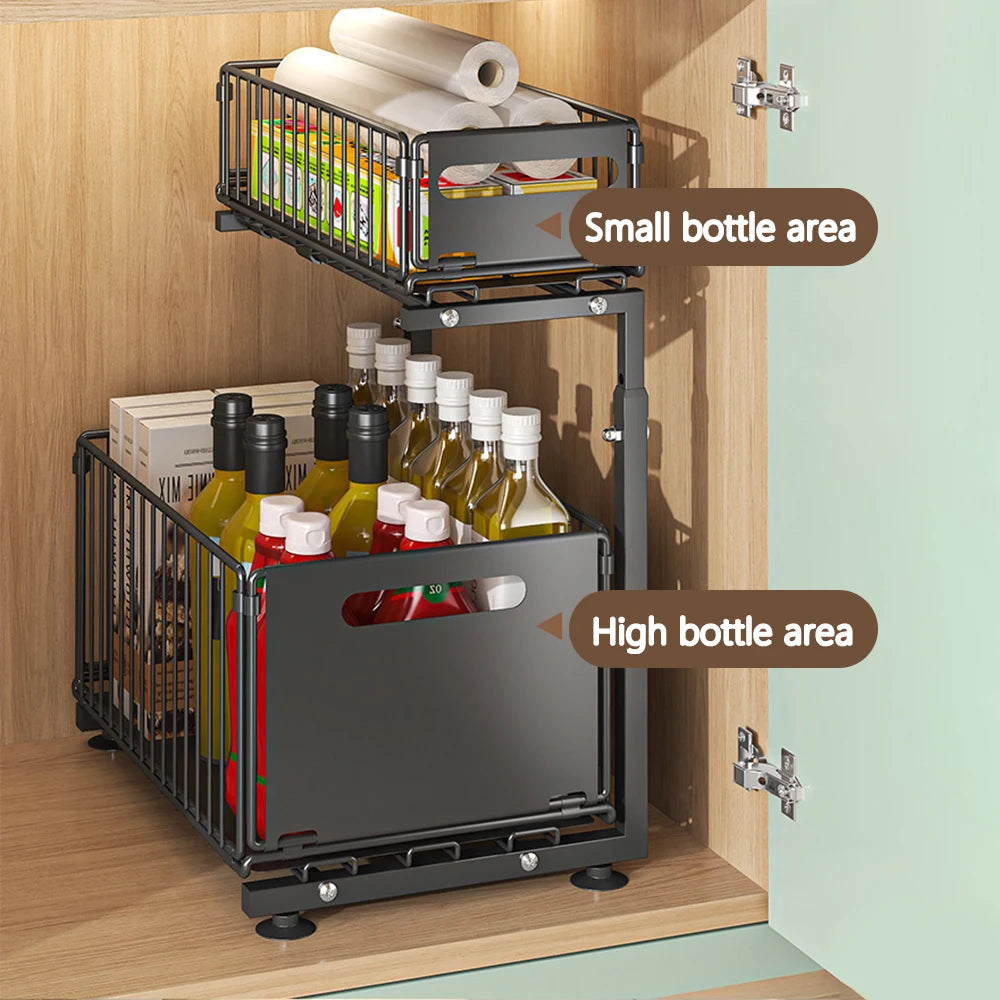 2-Tier Pull-Out Cabinet Organizer with Adjustable Slide-Out Drawers