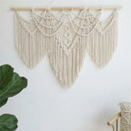Large Boho Macrame Wall Hanging with Wooden Stick and Tassels