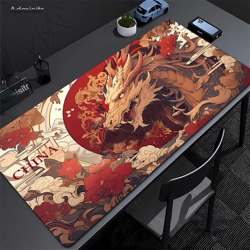 XXL Dragon Anime Gaming Desk Mat | Black & White Non-Slip Mouse Pad