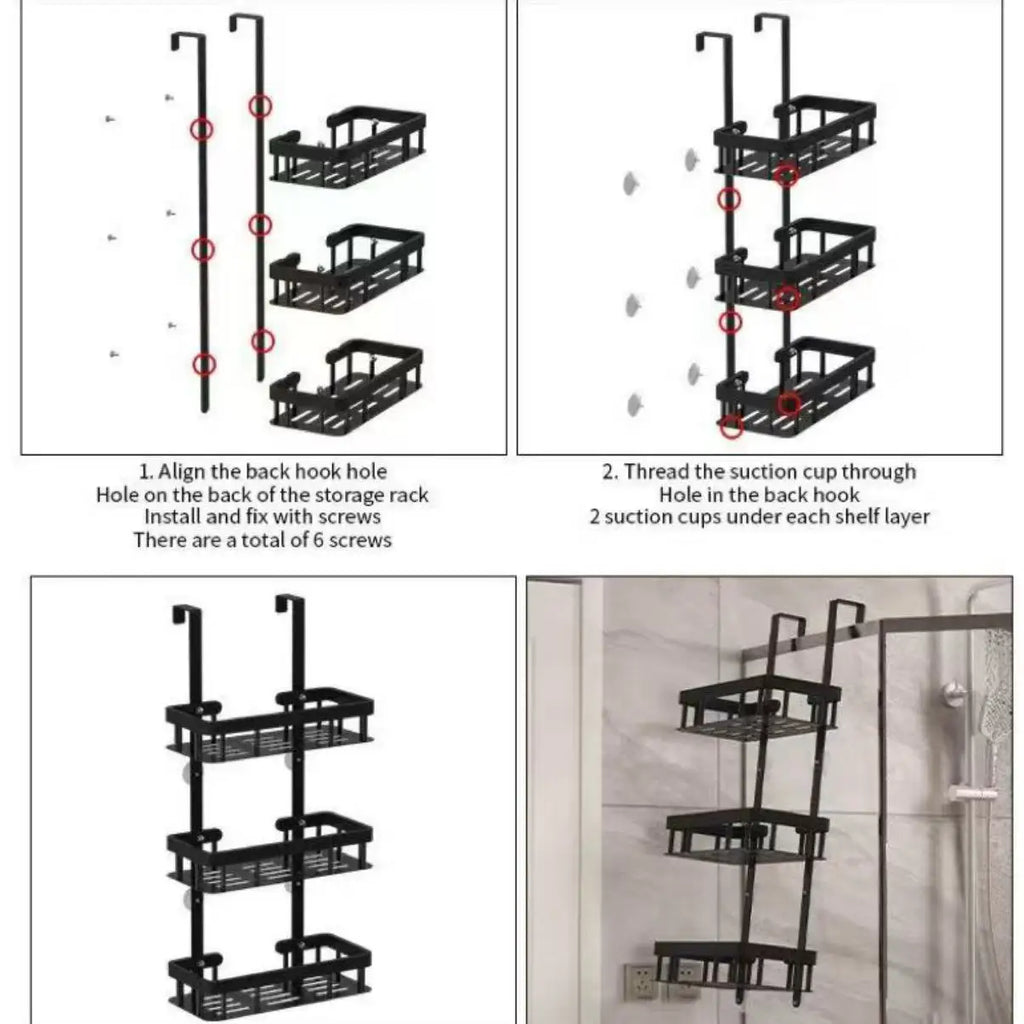 Corner Shower Shelf Wall Mounted 3-Tier Metal Rack