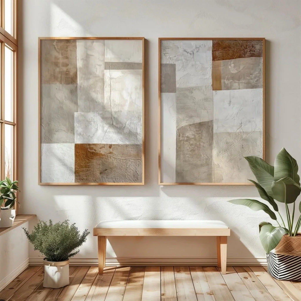 Japanese Wabi Sabi Mountains Abstract Canvas Print Set of 2