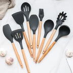 12-Piece Silicone Kitchen Utensil Set with Wooden Handles