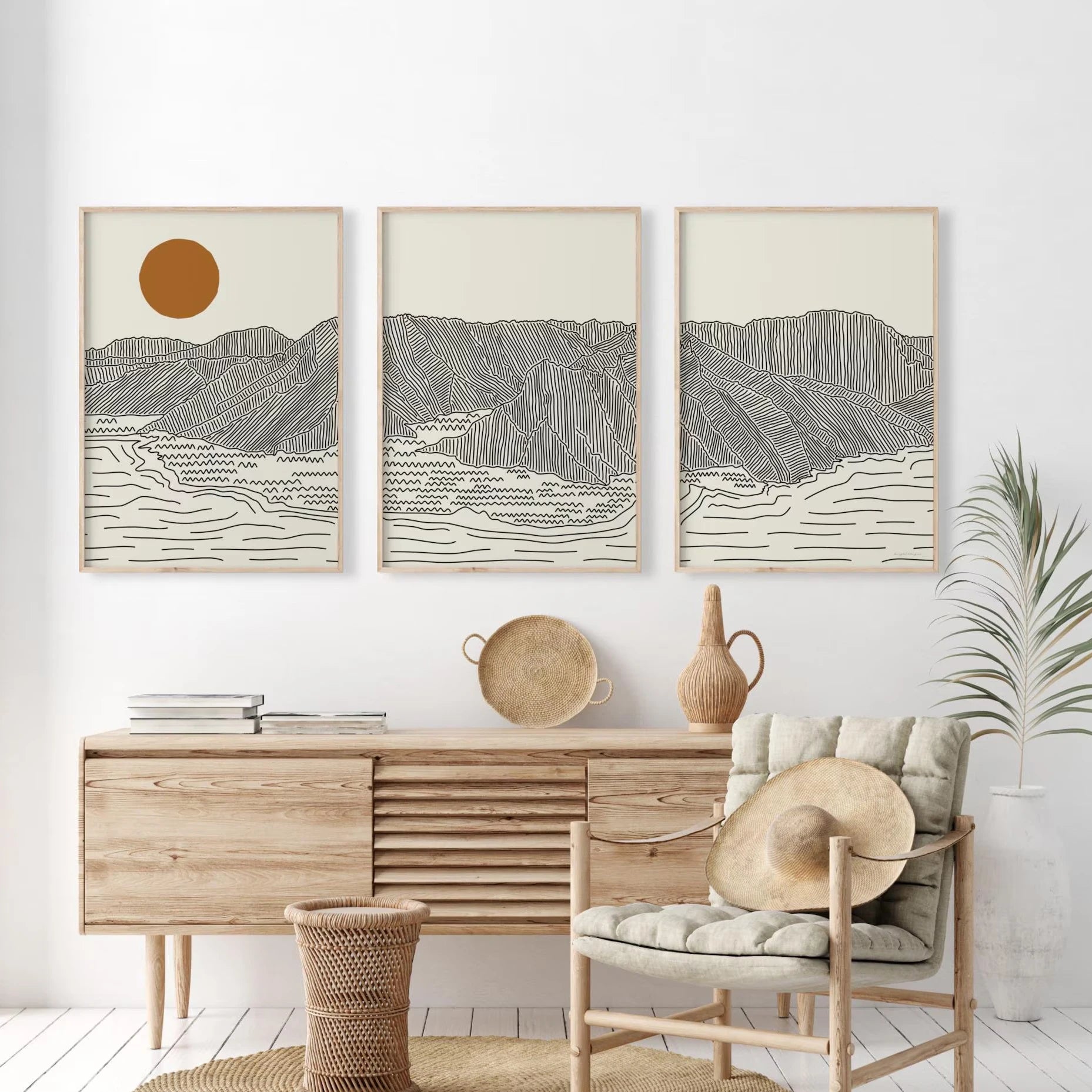 Japanese Alps Sunrise Canvas Wall Art Set of 3 – Abstract Landscape Prints