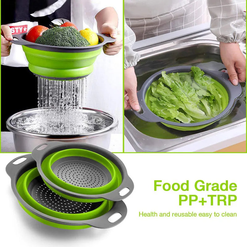 Collapsible Silicone Colander – Foldable Fruit & Vegetable Washing Basket