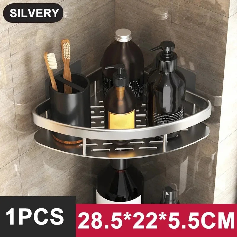No Drill Aluminum Shower Shelf Wall Mounted Bathroom Storage Rack