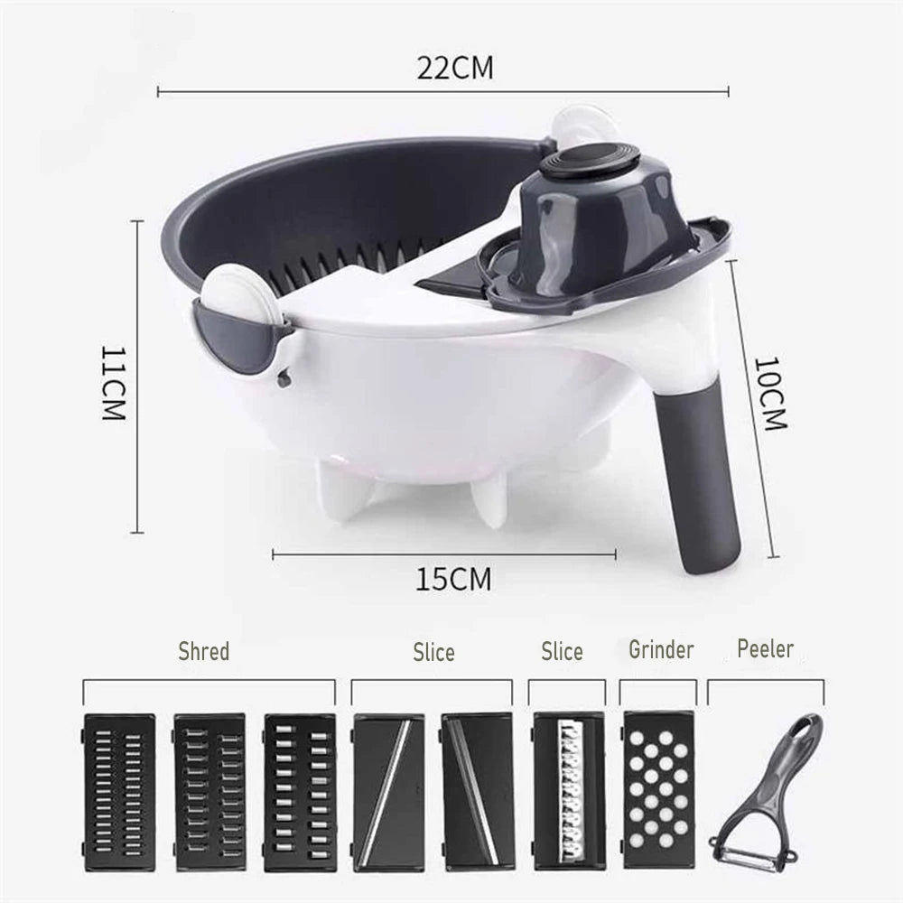 9-in-1 Vegetable Chopper, Slicer & Grater with Aluminium Blades
