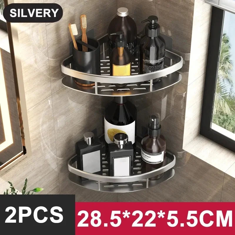 No Drill Aluminum Shower Shelf Wall Mounted Bathroom Storage Rack