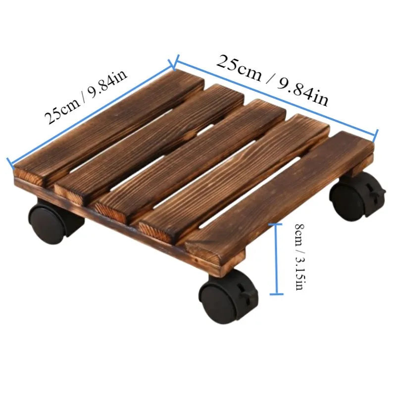 Wood Plant Stand Rack Rolling Flower Pot Tray Bonsai Holder with Wheels