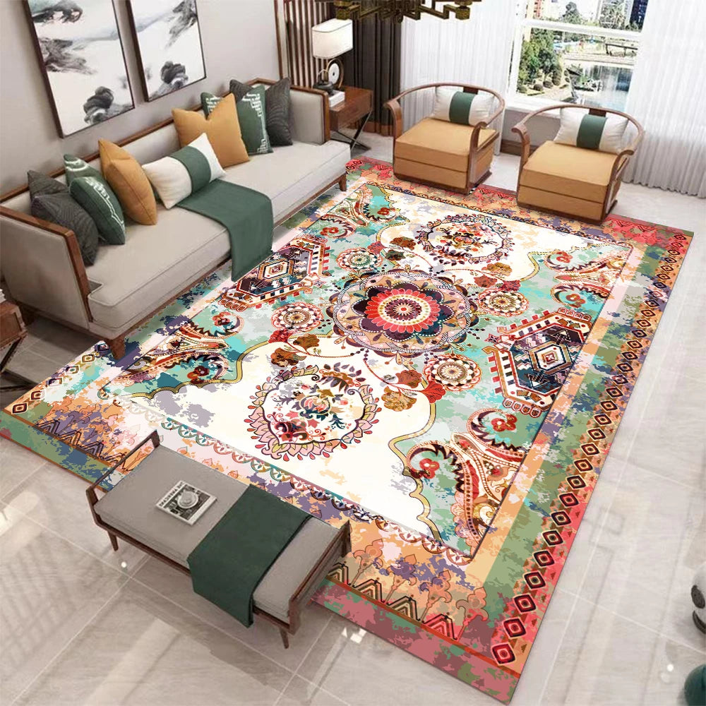Washable Geometric Area Rug for Living Room and Bedroom