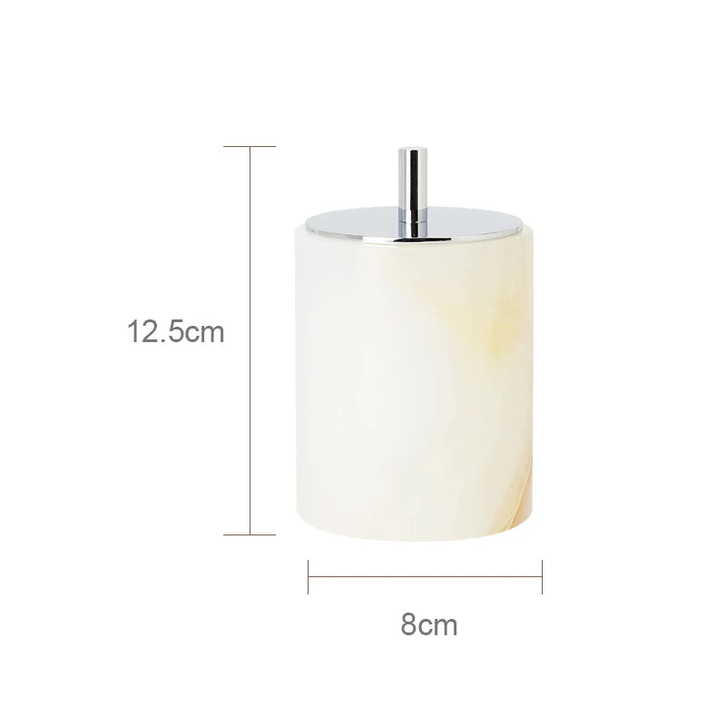 White Onyx Marble Bathroom Accessories Set with Soap Dispenser & Tray