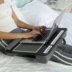 Bamboo Foldable Laptop Desk Bed Tray with Anti-Slip Bar, Mouse Pad & Rollers