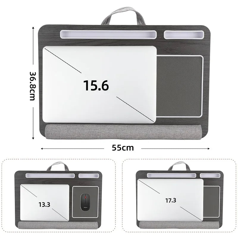 Bamboo Foldable Laptop Desk Bed Tray with Anti-Slip Bar, Mouse Pad & Rollers