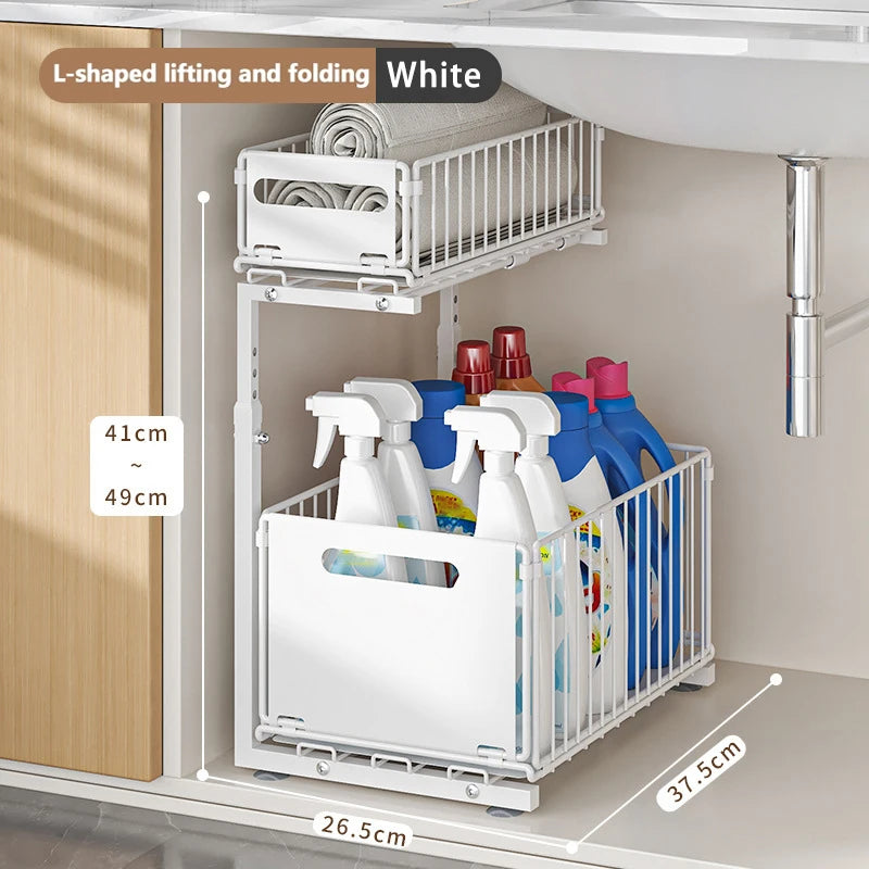 2-Tier Pull-Out Cabinet Organizer with Adjustable Slide-Out Drawers