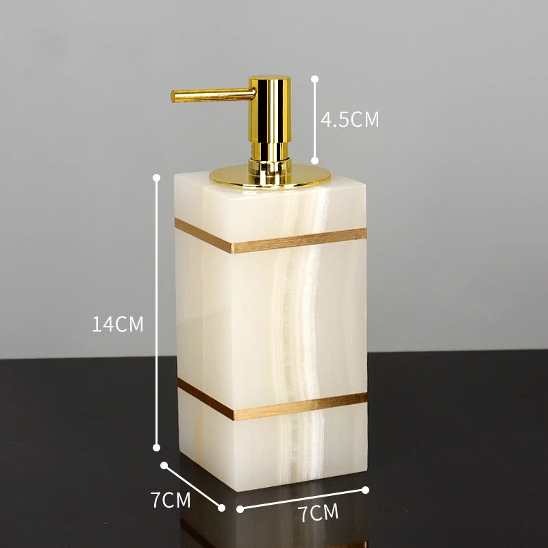 White Onyx Natural Marble Bathroom Accessories Set with Gold Accents