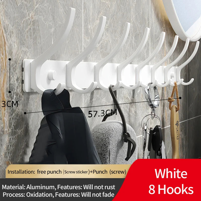 Folding Robe Hooks Wall Mounted Towel Hanger - 6 Hook Aluminum Rack