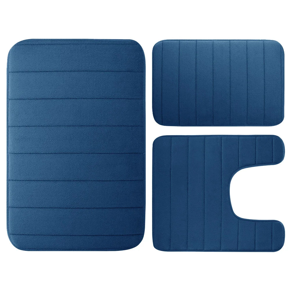 Velvet Memory Foam Bath Rug Set of 3 Non-Slip Machine Washable