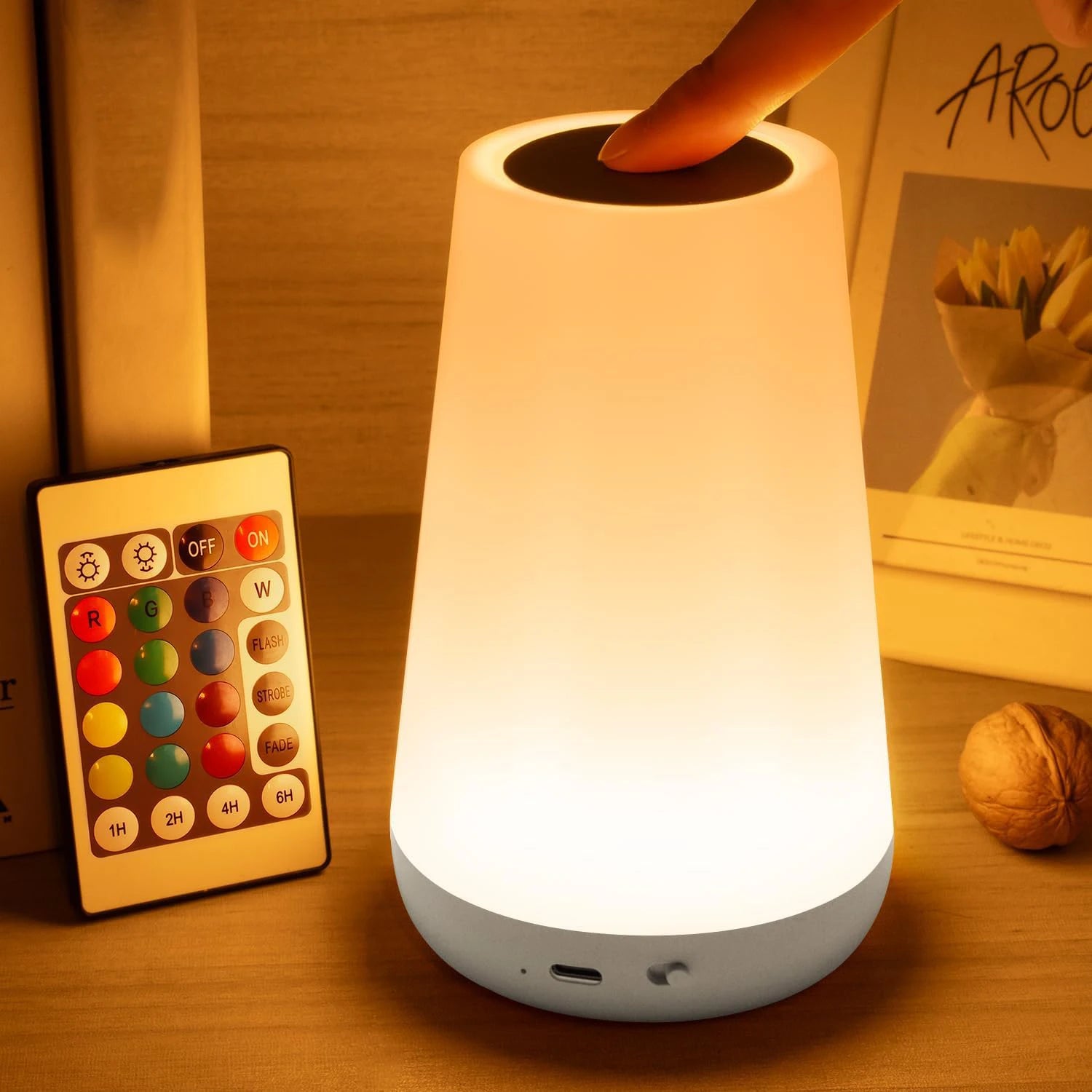 13-Color LED Night Light with Remote, Touch & USB Rechargeable
