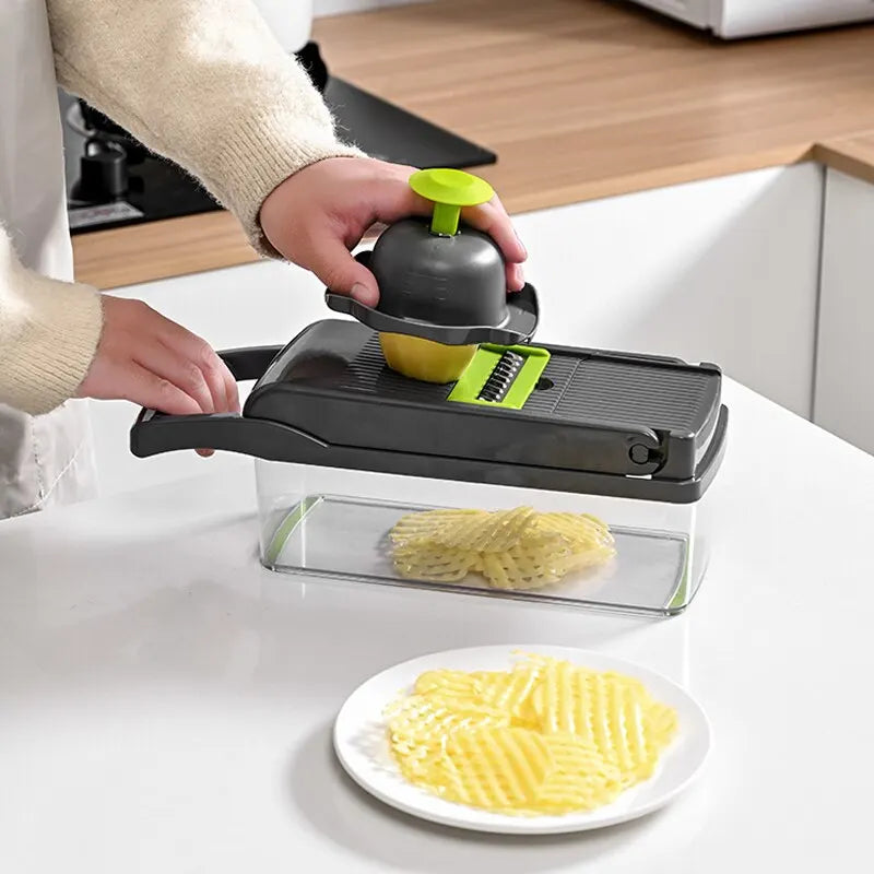 12-in-1 Vegetable Chopper Slicer and Grater with Collection Basket