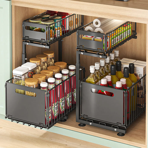 2-Tier Pull-Out Cabinet Organizer with Adjustable Slide-Out Drawers