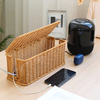 Charging Station Storage Box Hand-Woven Cable Organizer Basket for USB & Data Cables