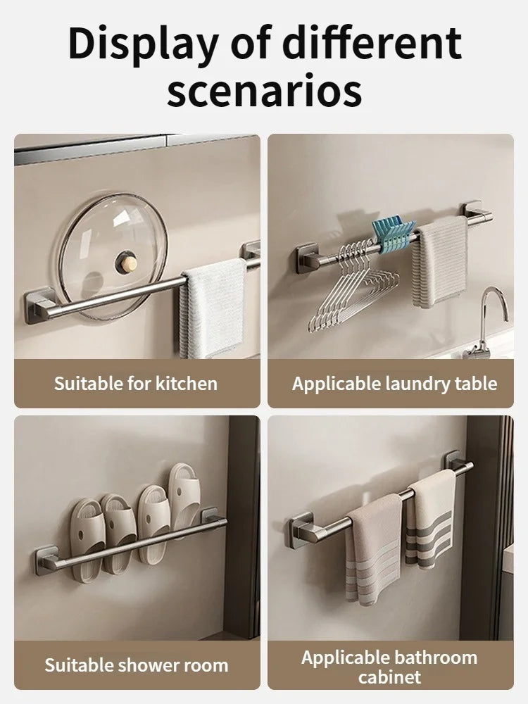 No Drill Towel Bar Wall Mounted Self Adhesive Bathroom Rack