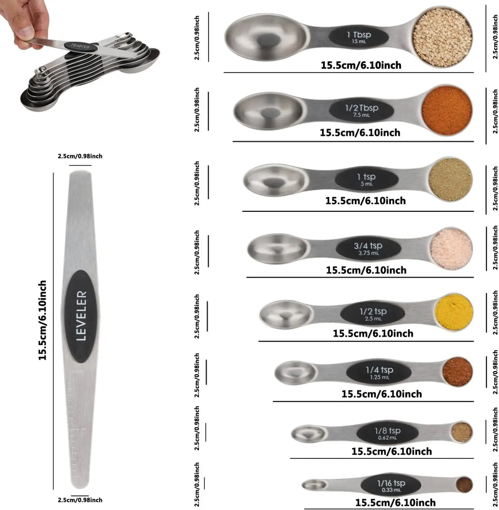 Magnetic Measuring Spoons Set – Dual-Sided Stainless Steel