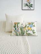 Floral Embroidered Cushion Cover | Garden Botanical Pillow Cover