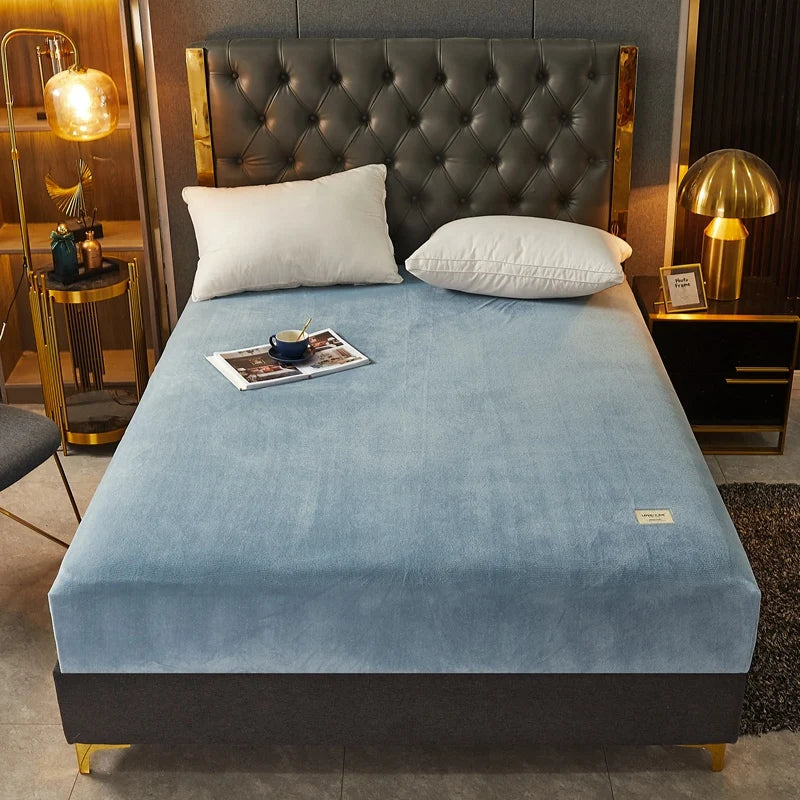 Velvet Fitted Sheet Non-Slip Soft Warm Thick Mattress Cover with Deep Elastic