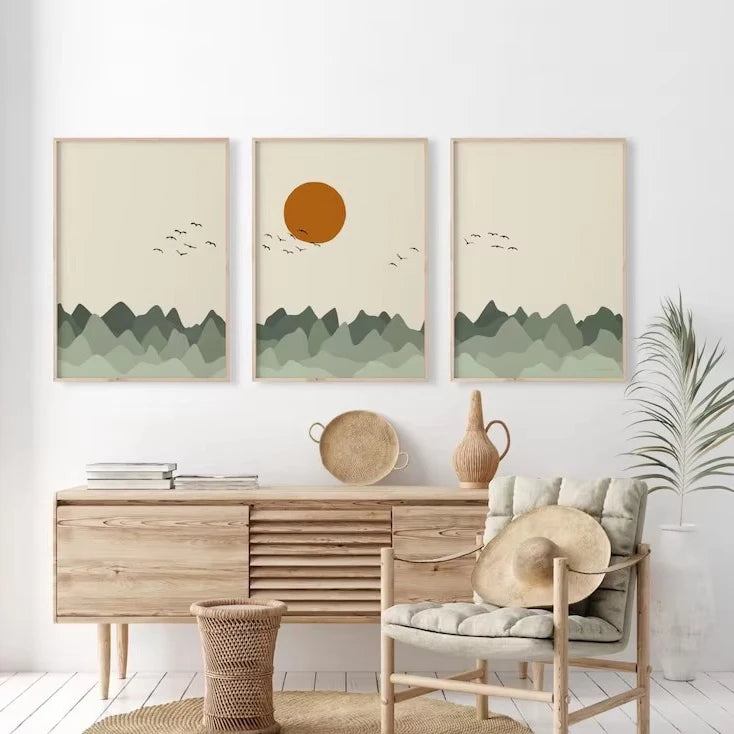 Japanese Alps Sunrise Canvas Wall Art Set of 3 – Abstract Landscape Prints