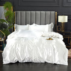 Silk Duvet Cover Set Luxury Satin Bedding Set Fitted Sheet Pillowcases King Queen Double Twin