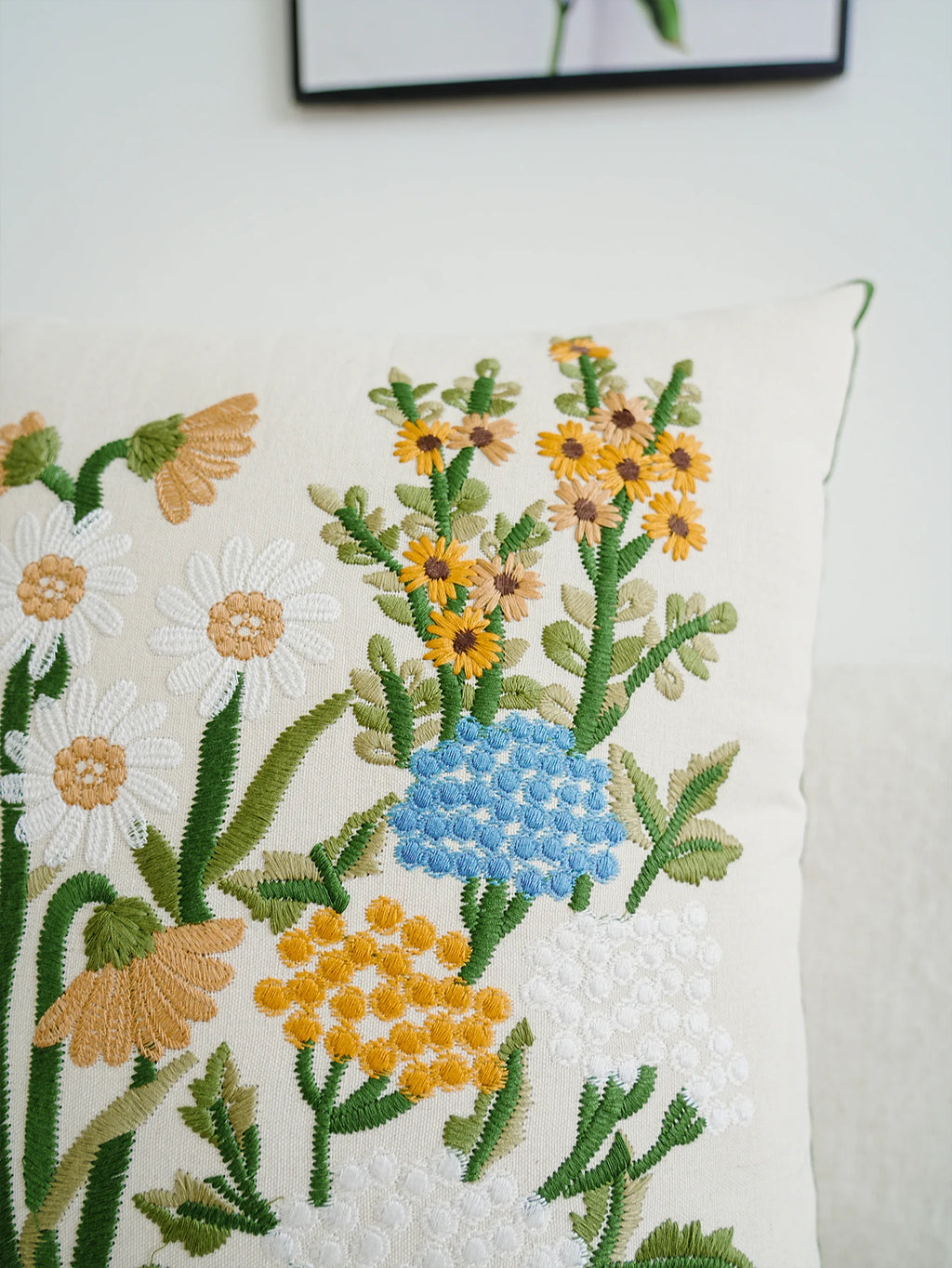 Floral Embroidered Cushion Cover | Garden Botanical Pillow Cover