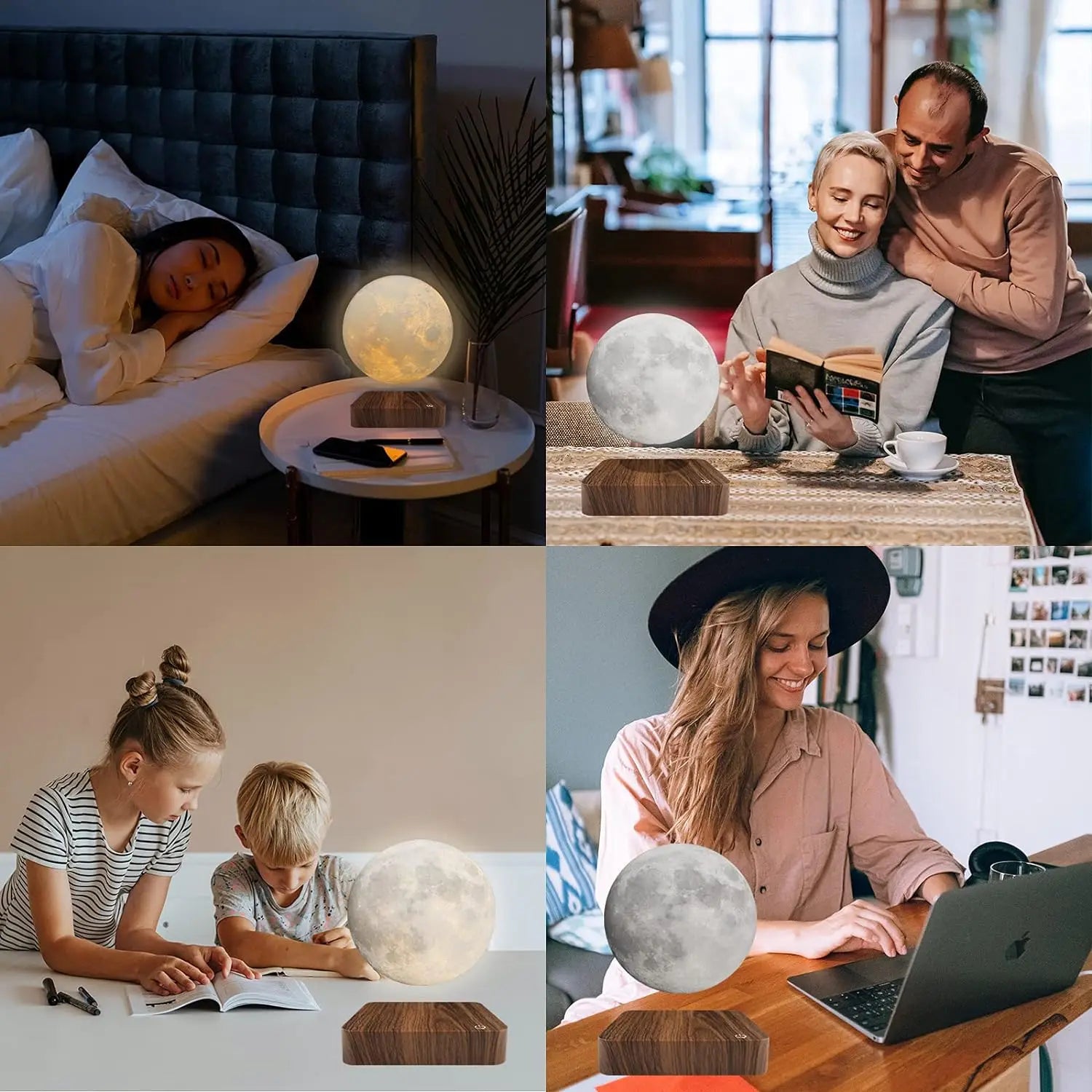 Levitating Moon Magnetic Floating Night Light 3D LED Lamp Wooden Base