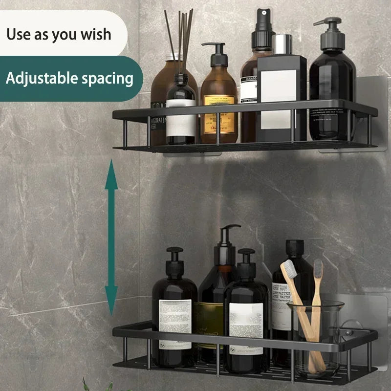 No Drill Aluminum Shower Shelf Wall Mounted Bathroom Storage Rack