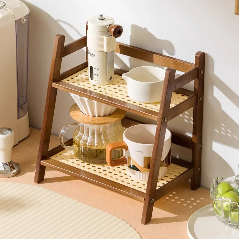 2-Tier Bamboo Countertop Organizer & Coffee Cup Holder