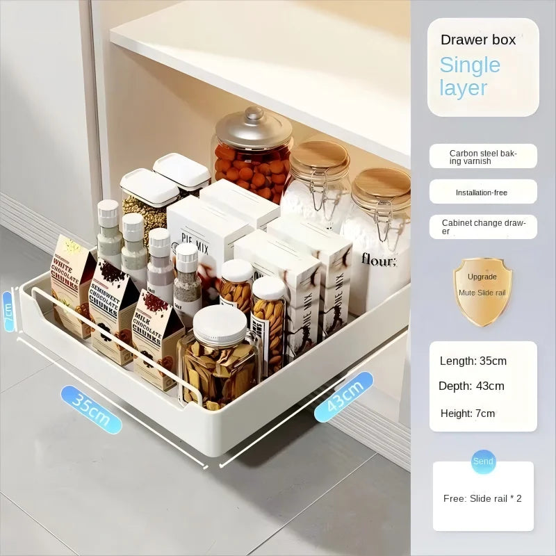 Metal Pull-Out Cabinet Organizer with Slide Rail – No Drill
