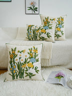Floral Embroidered Cushion Cover | Garden Botanical Pillow Cover