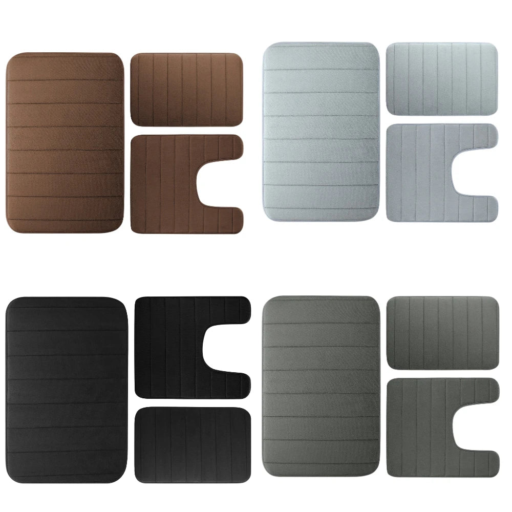 Velvet Memory Foam Bath Rug Set of 3 Non-Slip Machine Washable