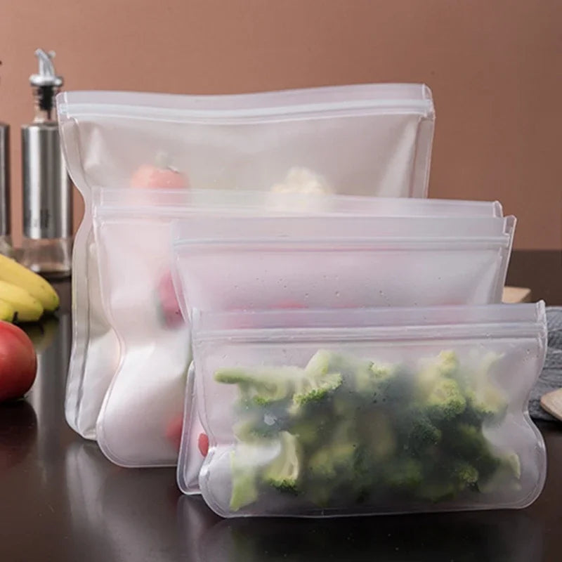 Reusable Silicone Food Bags, Set of 5 – Airtight Zip Seal, BPA-Free