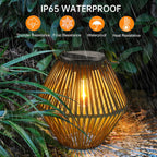 Solar Lantern Outdoor Hanging Waterproof Woven Bamboo Boho Garden Lamp
