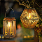 Solar Lantern Outdoor Hanging Waterproof Woven Bamboo Boho Garden Lamp