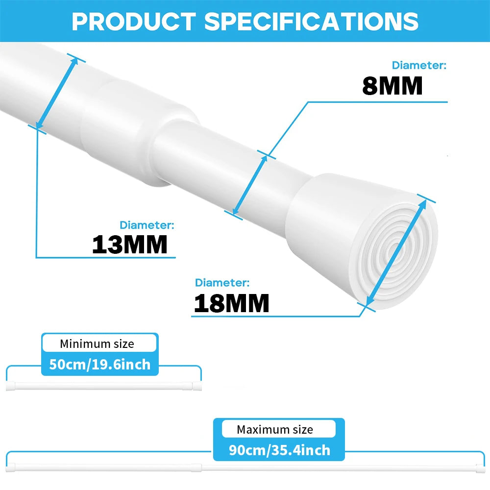 Spring Tension Curtain Rod Adjustable No-Drill Telescopic Pole