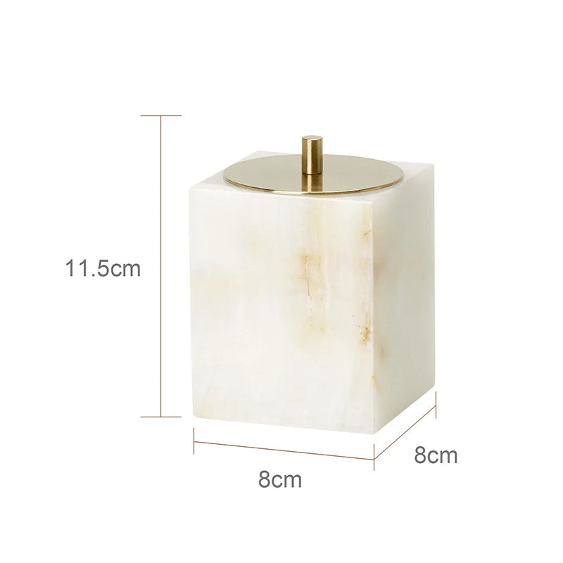 White Onyx Marble Bathroom Accessories Set with Soap Dispenser & Tray