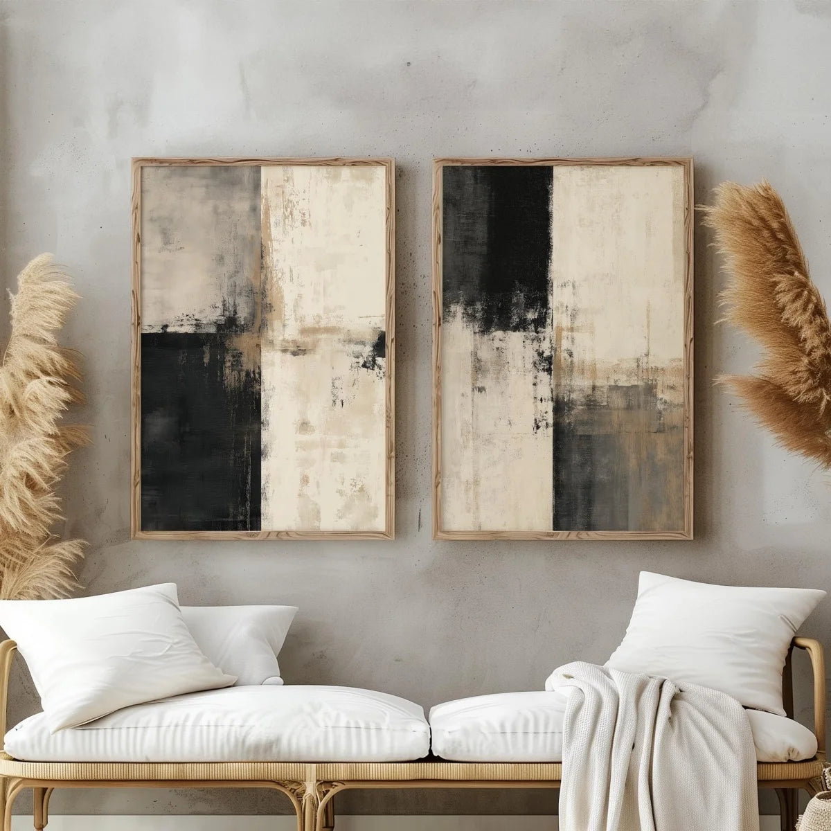 Japanese Wabi Sabi Mountains Abstract Canvas Print Set of 2
