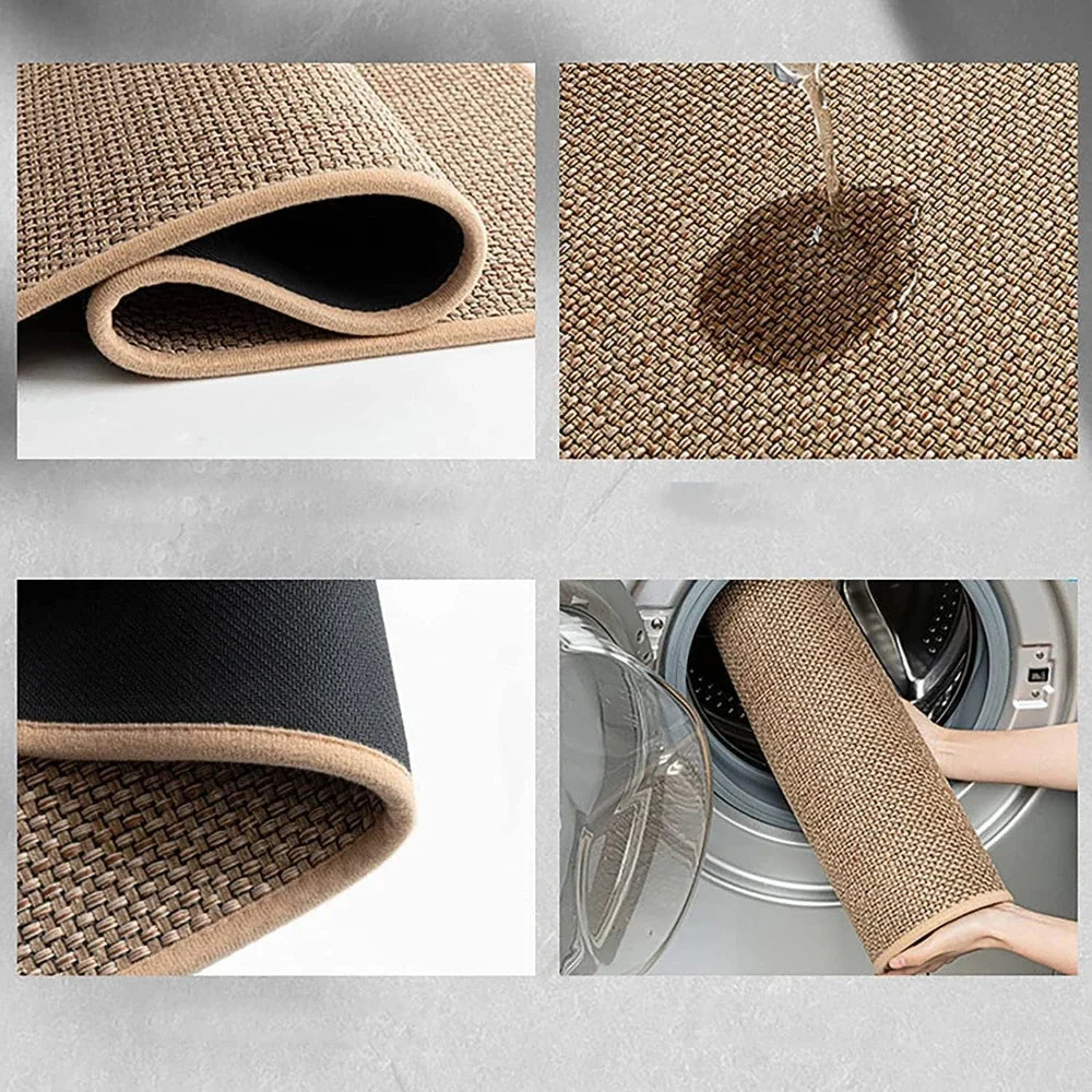 Washable Non-Slip Kitchen Runner Rug Faux Sisal Woven Mat