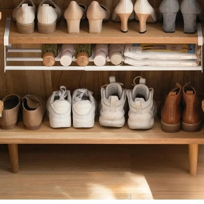 Adjustable Bamboo Shoe Rack | Space-Saving 2-Tier Wardrobe Organizer