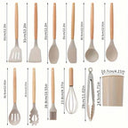 12-Piece Silicone Kitchen Utensil Set with Wood Handles