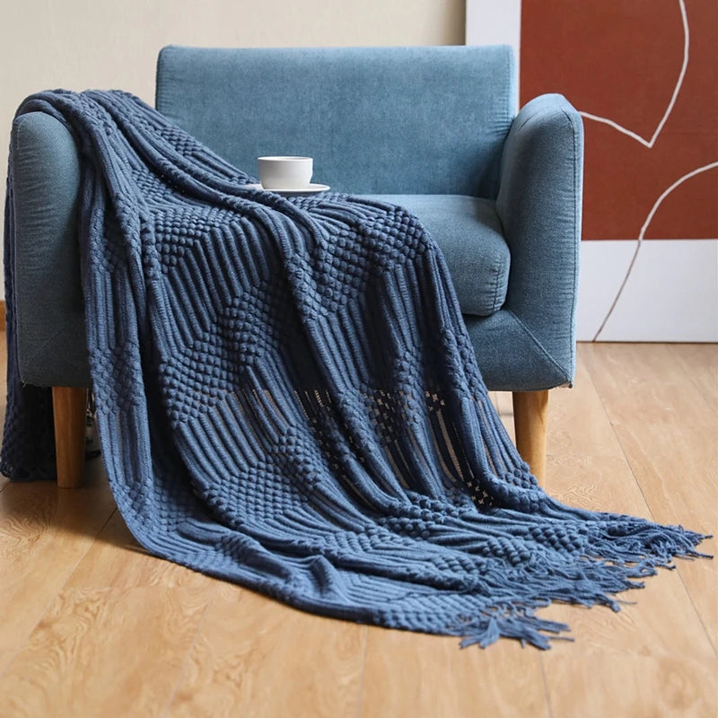 Chunky Knit Throw Blanket with Tassels – Khaki Farmhouse Oversized