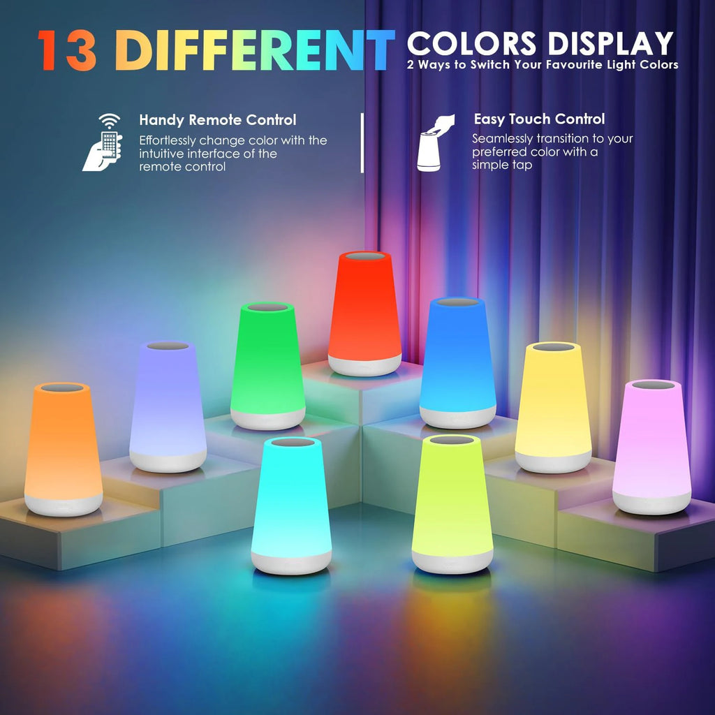 13-Color LED Night Light with Remote, Touch & USB Rechargeable