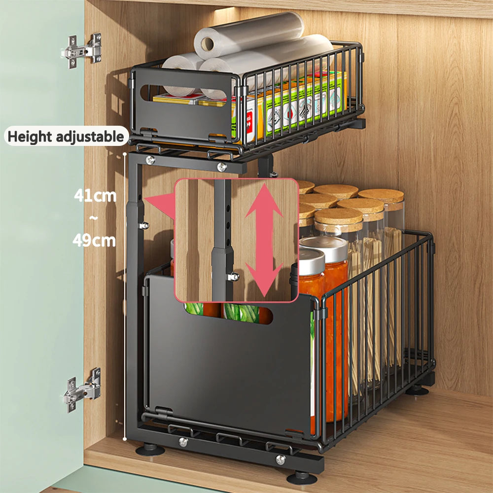 2-Tier Pull-Out Cabinet Organizer with Adjustable Slide-Out Drawers