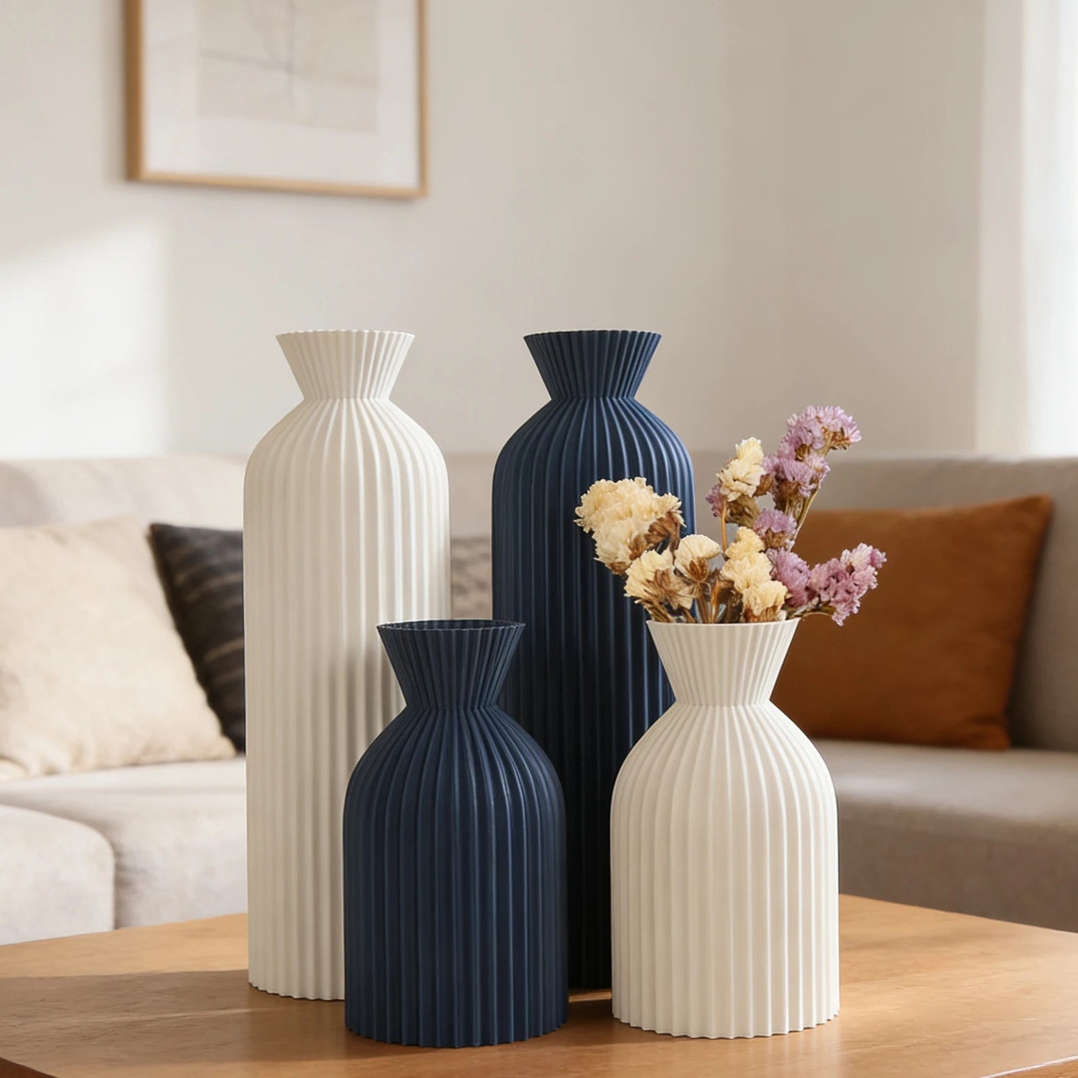 Minimalist Striped Waisted Vase | Nordic Wabi-Sabi Home Decor